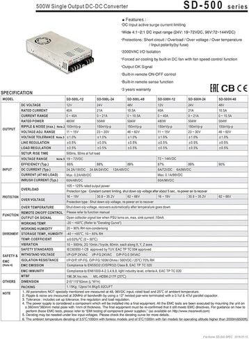 SD-500H-24 72 ~ 144V DC إلى 24V 21A 500W DC-DC محول مغلق نوع تحويل التيار الكهربائي in Saudi Arabia