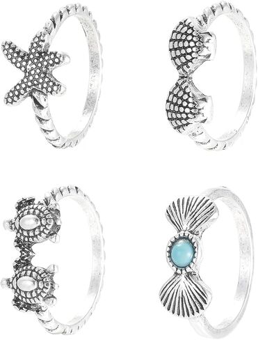 Vivian & CD Gold/Silver Seashell & Starfish Ring مجموعة للنساء ، حلقات شاطئية قابلة للتكديس قابلة للتكديس قذائف قابلة للتكديس. in Kuwait