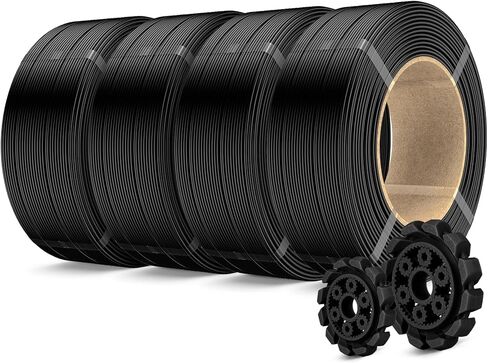 SUNLU 4KG PLA+2.0 3D Printer Filament Refill, High Toughness PLA+ Filament Bundle, No Spool 3D Filaments Refill 1.75mm for Reusable Spools Compatible with Bambu Lab 3D Printers, 1KG/Roll, Black*4 in Kuwait