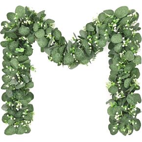 Artflower 2 Pack Artificial Eucalyptus Garland with Flowers & Lights, 5.9ft Fake Greenery Garland for Table Wedding Backdrop Arch Party Mantle Festival Decor in Saudi Arabia