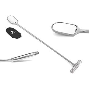 مرآة فحص أسنان الخيول على شكل حرف D مقاس 40 × 55 مم، مقبض على شكل حرف T من الفولاذ المقاوم للصدأ بطول 18 1/2 بوصة in Kuwait