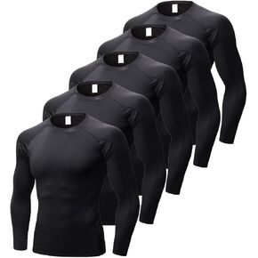 5 Pack Men's Compression Shirts Long Sleeve Athletic Workout Undershirt Quick Dry Sports Baselayers for Gym Running in Kuwait