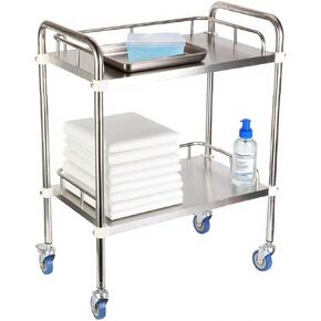 عربة من الفولاذ المقاوم للصدأ بعجلات، عربة خدمات طبية من طبقتين، عربة خدمة المختبر، عربة العيادة، عربة تجارية من الدرجة التجارية مع عجلات صامتة قابلة للقفل للمستشفى، المطعم، المطبخ in Kuwait