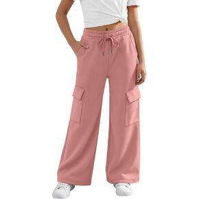Girl's Cargo Sweatpants Wide Leg Baggy Athletic Pants Kids Drawstring High Waist Open Bottom Joggers with 4 Pockets in Kuwait