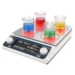4-Position Lab Magnetic Stirrer, Digital Hotplate Stirrer with Heating Function(120°C/248°F),Timing Control,for 4x500ml Flasks, Range of Rotation 50-1500rpm,Natural in Saudi Arabia