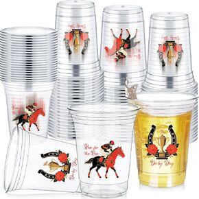 Havawish 48 PCS Derby Plastic Cups Bulk 12 Oz Derby Day Tumplers Tumplers Clear Congs Compable Coups for Mint Julep Derby Party Party Gift to Lover of Horse Racing in Kuwait