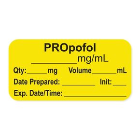 PDC Healthcare LAN-2-27 ملصق التخدير مع Exp. التاريخ والوقت والأولي، ورق، دائم، "PROpofol mg/mL"، 1 بوصة، 1-1/2 بوصة × 3/4 بوصة، 500 لكل لفة، أصفر (عبوة من 500) in Kuwait