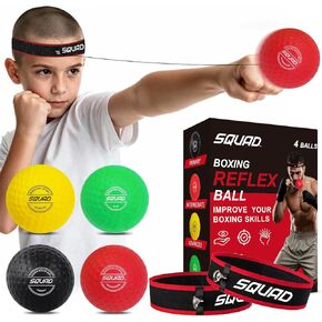 SQUAD Boxing Reflex Ball Set - 4-Level Reaction Balls + Adjustable Headband - Train Speed, Timing & Hand-Eye Coordination - Safe Fun for Kids & Adults - Boxing/MMA/Krav MAGA Home Workout Gift in Kuwait