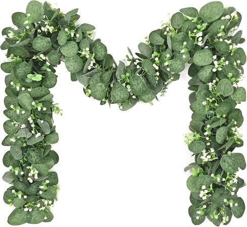 Artflower 2 Pack Artificial Eucalyptus Garland with Flowers & Lights, 5.9ft Fake Greenery Garland for Table Wedding Backdrop Arch Party Mantle Festival Decor in Saudi Arabia
