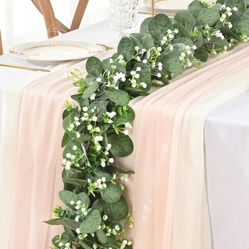 Artflower 2 Pack Artificial Eucalyptus Garland with Flowers & Lights, 5.9ft Fake Greenery Garland for Table Wedding Backdrop Arch Party Mantle Festival Decor in Saudi Arabia
