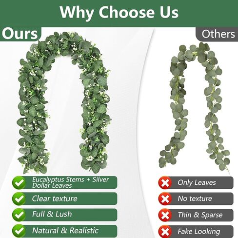 Artflower 2 Pack Artificial Eucalyptus Garland with Flowers & Lights, 5.9ft Fake Greenery Garland for Table Wedding Backdrop Arch Party Mantle Festival Decor in Saudi Arabia