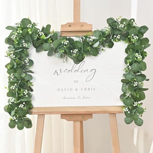 Artflower 2 Pack Artificial Eucalyptus Garland with Flowers & Lights, 5.9ft Fake Greenery Garland for Table Wedding Backdrop Arch Party Mantle Festival Decor in Saudi Arabia