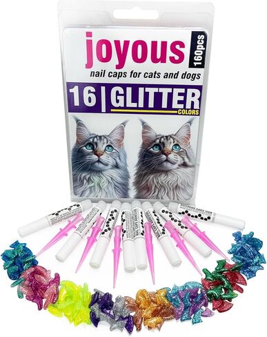 16x Glitter Colors / 160 pcs | Cat Nail Caps | Cat Claw Covers with Adhesives and Applicators (M) in Saudi Arabia