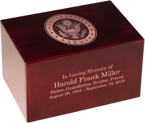Officially Licensed U.S. Army Military Urn - Large Cremation Urn for Human Ashes, Rosewood, Laser Etched US Army Logo, Memorial Urns for Veterans - Custom Engraved in Kuwait