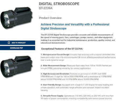 Digital Stroboscope (Range: 100–100,000 FPM) for Motor, Fan, and Machine Speed Analysis | Model: DT-2239A in Kuwait