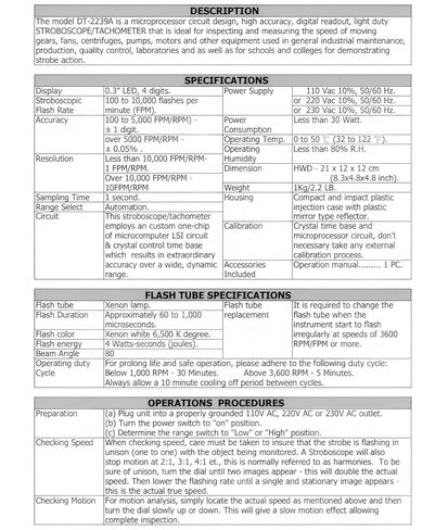 Digital Stroboscope (Range: 100–100,000 FPM) for Motor, Fan, and Machine Speed Analysis | Model: DT-2239A in Kuwait