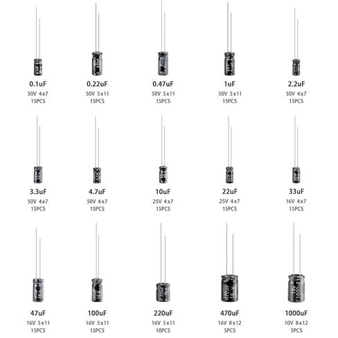 200PCS Electrolytic Capacitor Kit – 15 Value Capacitor Assortment from 0.1uF to 1000uF (10V~50V) and ±20% Tolerance– Aluminum Electrolytic Capacitors Set for DIY Electronics and Repair in Kuwait