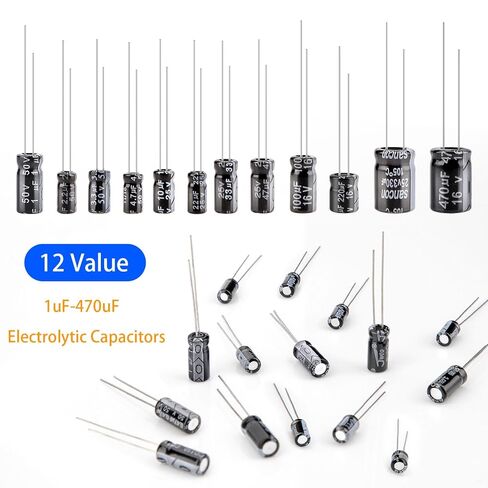 200PCS Electrolytic Capacitor Kit – 15 Value Capacitor Assortment from 0.1uF to 1000uF (10V~50V) and ±20% Tolerance– Aluminum Electrolytic Capacitors Set for DIY Electronics and Repair in Kuwait