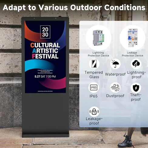 55 Inch Outdoor Digital Signage Displays,Floor Standing IP65 Waterproof Android LCD Advertising Player, Digital Sign with WiFi HDMI USB Input for Retail Stores Subway Restaurants in Saudi Arabia