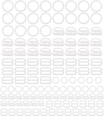 Tupalizy 120PCS Bra Strap Hooks Replacement for Sewing Bikini Halter Swimsuit Top Lingerie Rings Nylon Bathing Suit Clips Clasp Adjustment Sliders for Nightgowns Slip Dress,3 Styles,8mm and 12mm,Black in Kuwait