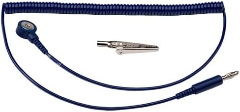 Staticide 8101 ECONOMY 1MΩ سلك أرضي ملفوف، 6 أقدام. مقبس أزرق داكن 4 مم إلى الموز مع مشبك التمساح in Kuwait