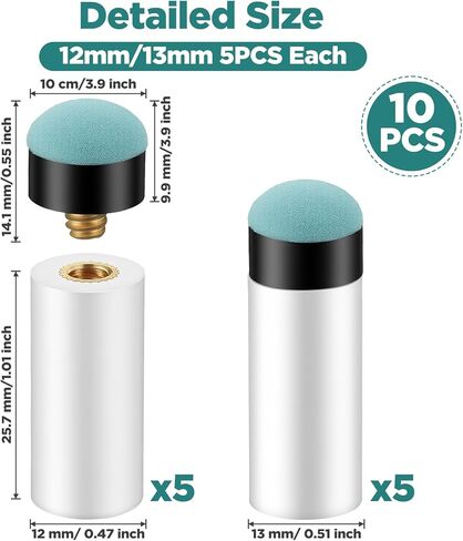 10 مجموعات من مجموعة استبدال أطراف عصا حمام السباحة، برغي 12 مم و13 مم على أطراف عصا حمام السباحة مع حلقات بيضاء، لا حاجة إلى صمغ أو مشبك للسنوكر والبلياردو (أزرق) in Kuwait