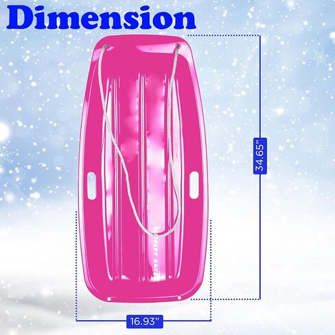 Slippery Racer Downhill Sprinter Flexible Kids Toddler Plastic Cold-Resistant Toboggan Snow Sled with Pull Rope and Handles -35 Inch (Pink, 1 Pack) in Kuwait