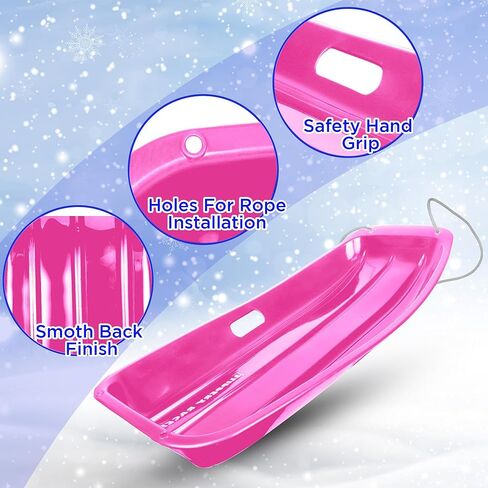 Slippery Racer Downhill Sprinter Flexible Kids Toddler Plastic Cold-Resistant Toboggan Snow Sled with Pull Rope and Handles -35 Inch (Pink, 1 Pack) in Kuwait