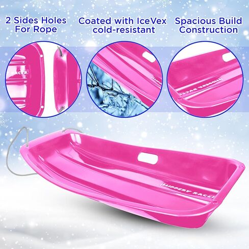 Slippery Racer Downhill Sprinter Flexible Kids Toddler Plastic Cold-Resistant Toboggan Snow Sled with Pull Rope and Handles -35 Inch (Pink, 1 Pack) in Kuwait