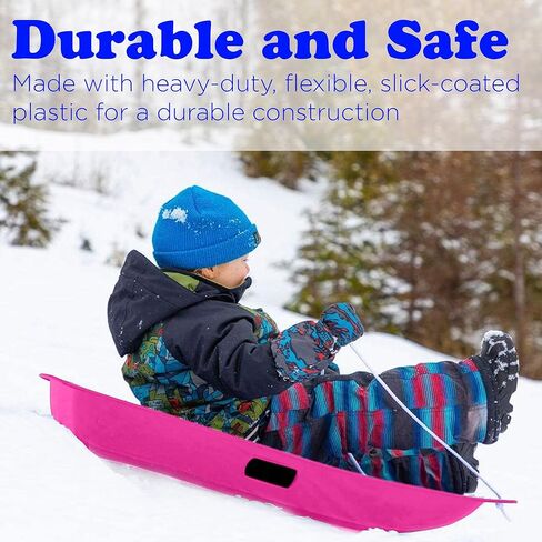 Slippery Racer Downhill Sprinter Flexible Kids Toddler Plastic Cold-Resistant Toboggan Snow Sled with Pull Rope and Handles -35 Inch (Pink, 1 Pack) in Kuwait