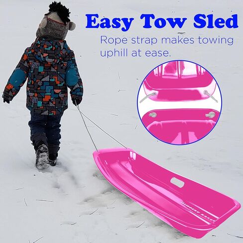 Slippery Racer Downhill Sprinter Flexible Kids Toddler Plastic Cold-Resistant Toboggan Snow Sled with Pull Rope and Handles -35 Inch (Pink, 1 Pack) in Kuwait