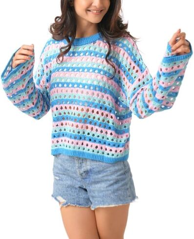 جوفاء خارج قمم الكروشيه للنساء (متوسط الحجم) | فتح سترة متماسكة لكل من الربيع والصيف | رقبة طاقم ، أكمام كاملة ، وفتح سترات غرزة للنساء | سحب السترات الصوفية النسائية in Kuwait