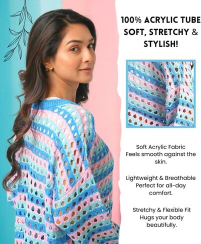 جوفاء خارج قمم الكروشيه للنساء (متوسط الحجم) | فتح سترة متماسكة لكل من الربيع والصيف | رقبة طاقم ، أكمام كاملة ، وفتح سترات غرزة للنساء | سحب السترات الصوفية النسائية in Kuwait