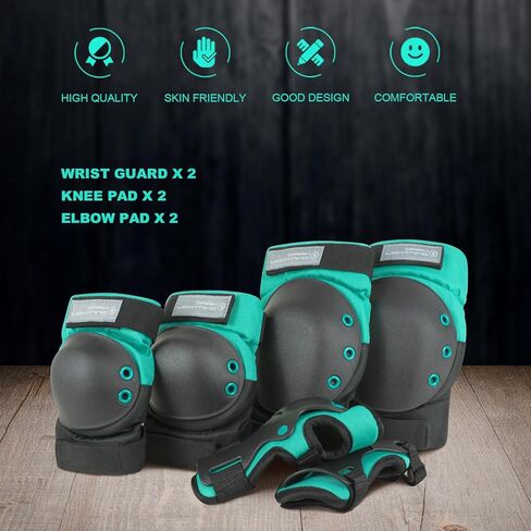 Dark Lightning Kids/Junior/Youth Knee Pads Elbow Pads Wrist Guards 3 in 1 Protective Gear, for Skateboard,Roller Skate,Inline,Cycling,MTB Bike,Scooter(Green,M) in Kuwait