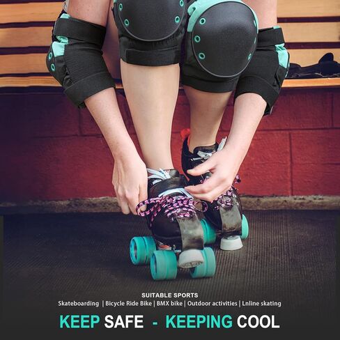 Dark Lightning Kids/Junior/Youth Knee Pads Elbow Pads Wrist Guards 3 in 1 Protective Gear, for Skateboard,Roller Skate,Inline,Cycling,MTB Bike,Scooter(Green,M) in Kuwait