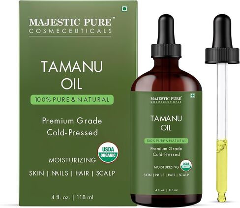 Majestic Pure Tamanu Oil 4 oz - 100% Pure & Natural - USDA Certified - Cold Pressed Carrier Oil for Face, Body, Lips, Nails, Shampoo & Conditioner in Kuwait