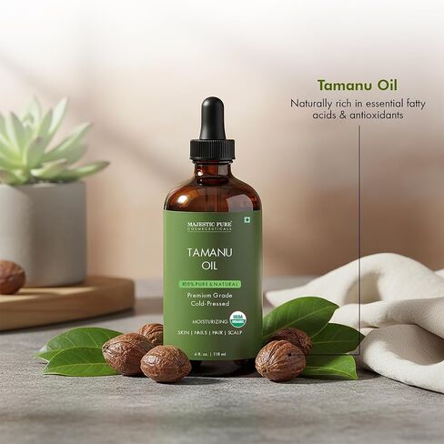 Majestic Pure Tamanu Oil 4 oz - 100% Pure & Natural - USDA Certified - Cold Pressed Carrier Oil for Face, Body, Lips, Nails, Shampoo & Conditioner in Kuwait