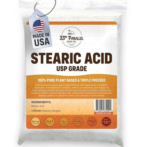Stearic Acid USP Grade (1 Lbs / 16oz) White Flakes Triple Pressed NF/USP | 100% Plant-Based, Natural Emulsifier, Solidifier & Thickener for Creams, Lotions, Soaps & Candle Making | 1 Pound in Kuwait