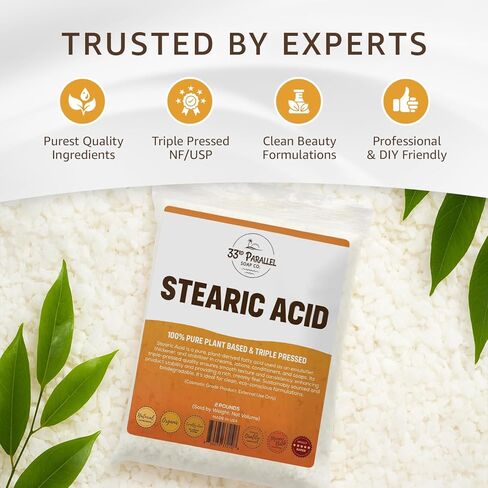 Stearic Acid USP Grade (1 Lbs / 16oz) White Flakes Triple Pressed NF/USP | 100% Plant-Based, Natural Emulsifier, Solidifier & Thickener for Creams, Lotions, Soaps & Candle Making | 1 Pound in Kuwait