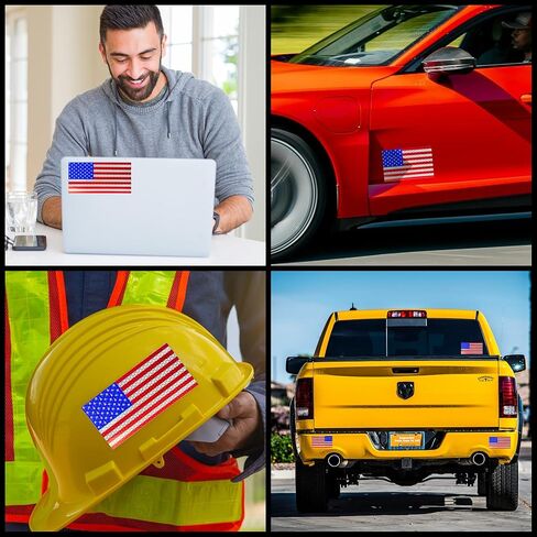 Reflective American Flag Decal - 3.75" x 7.5" - Pack of 2-1 Forward 1 Reverse - Retroreflective American Flag Sticker for Car, Truck, Windows, Helmets - Made in USA in Kuwait