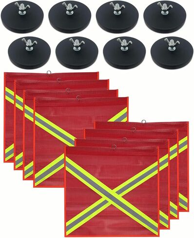 Safety Flags with Magnetic Base for Truck, Red Mesh Heavy Duty Magnetic Safety Flag 18 x 18 Inch Flag with Brass Loop Safety Warning Flags with Magnet Base for Truck Trailer Oversize Load-2 Pack in Kuwait