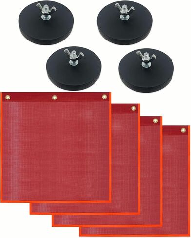 Safety Flags with Magnetic Base for Truck, Red Mesh Heavy Duty Magnetic Safety Flag 18 x 18 Inch Flag with Brass Loop Safety Warning Flags with Magnet Base for Truck Trailer Oversize Load-2 Pack in Saudi Arabia