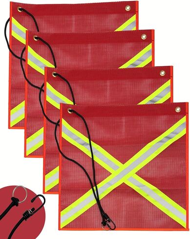 Safety Flags with Magnetic Base for Truck, Red Mesh Heavy Duty Magnetic Safety Flag 18 x 18 Inch Flag with Brass Loop Safety Warning Flags with Magnet Base for Truck Trailer Oversize Load-2 Pack in Saudi Arabia