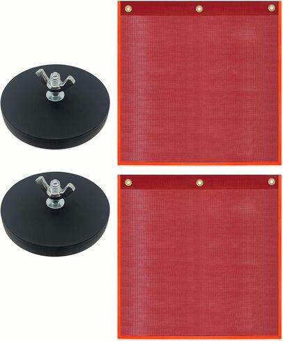 Safety Flags with Magnetic Base for Truck, Red Mesh Heavy Duty Magnetic Safety Flag 18 x 18 Inch Flag with Brass Loop Safety Warning Flags with Magnet Base for Truck Trailer Oversize Load-2 Pack in Saudi Arabia