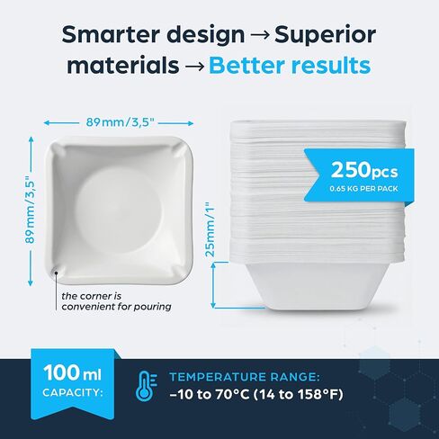 Weigh Boats Medium (100mL, 250 Pack) - Easy Pour, Anti-Static Disposable Weighing Dishes Polystyrene Lab Dish Counting Tray for Powder Scale, Liquid, Food Samples, Cultures, Pharmaceutical Reagents in Saudi Arabia
