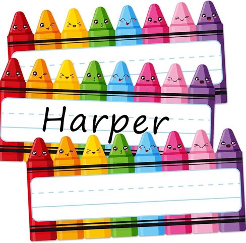 60Pcs Crayons Name Tags Colorful Cartoon Crayon Expression Nameplate Stickers Classroom Bulletin Board Label Decals for Back to School Party Desk Wall Message Board in Saudi Arabia