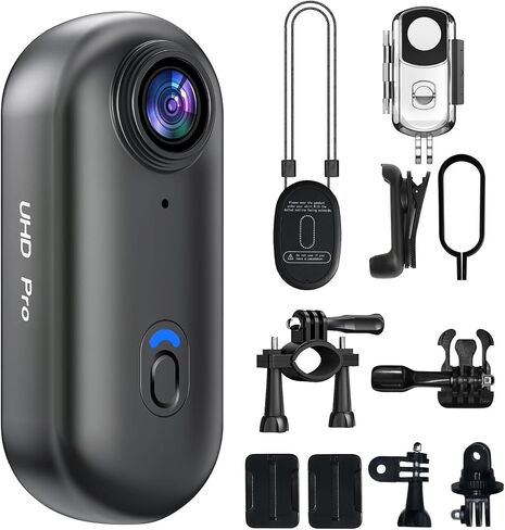 4K Mini WiFi Action Camera 64GB Thumb Pov Portable Body Camer Camera يمكن ارتداؤها مع حافظة مقاومة للماء محمولة محمولة في أي مكان للعمل ، والسفر ، والمشي للحيوانات الأليفة (أبيض) in Kuwait
