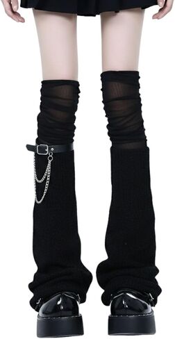 Y2K جوارب لتدفئة الساق Harajuku Goth فوق الركبة جوارب متماسكة مع سلاسل وحزام للنساء إكسسوارات ملابس الشارع الشرير in Kuwait