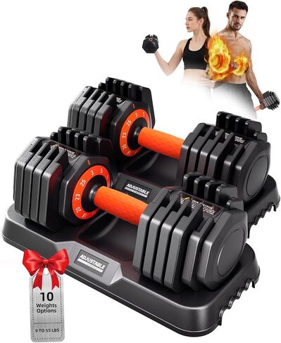 2026 Latest Adjustable Dumbbell Set, Total 110lb/50lb Adjustable Dumbbells with Tray, increment in 3lb-6lb, 55lb/25lb Pair Dumbbell Set with Anti-Slip Grip for Home Gym Strength Training in Saudi Arabia