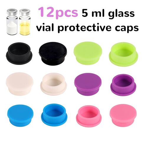 12pcs 5-100 ml Glass Vial Protective Cap, 6 Colors Leak-Proof Dust-Resistant Glass Vial Caps Covers Protective Supply for Injection Liquid Storage & Laboratory Use in Kuwait
